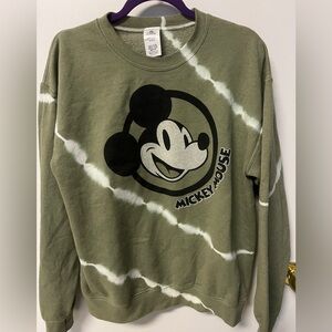 disneyland parks olive green tie dye mickey mouse crewneck pullover